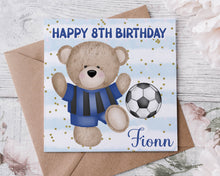 Load image into Gallery viewer, Blue Football Teddy Birthday Card