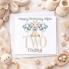Load image into Gallery viewer, Personalised baby giraffe birthday card, Happy Birthday Age One