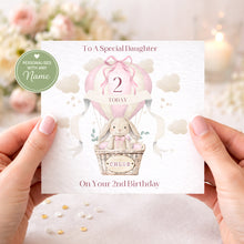 Load image into Gallery viewer, Pink Hot Air Bunny Balloon Birthday Card