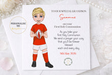 Load image into Gallery viewer, Communion Figure Personalised Card - Rugby Red