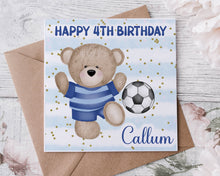 Load image into Gallery viewer, Blue Football Teddy Birthday Card