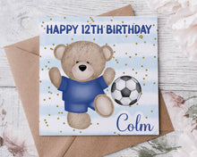 Load image into Gallery viewer, Blue Football Teddy Birthday Card