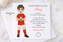 Load image into Gallery viewer, Communion Figure Personalised Card - Rugby Red