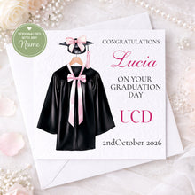 Load image into Gallery viewer, Pink Graduate Card - Robe & Mortar Board