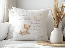 Load image into Gallery viewer, Reach for the Moon Personalised Baby Cushion