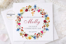 Load image into Gallery viewer, Colourful Flower Wreath Communion Greeting Card