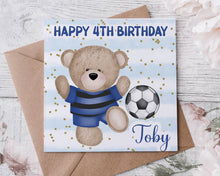 Load image into Gallery viewer, Blue Football Teddy Birthday Card