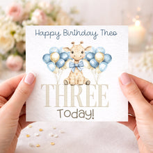 Load image into Gallery viewer, Personalised baby giraffe birthday card, Happy Birthday Age Three
