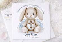 Load image into Gallery viewer, Christening Card - Blue Teddy Bunny