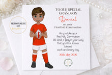 Load image into Gallery viewer, Communion Figure Personalised Card - Rugby Red