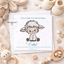 Load image into Gallery viewer, Personalised New Baby Card, Baby Girl Card, Baby Boy Card - Little Lamb