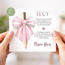 Load image into Gallery viewer, Coquette Bow Pencil Teacher/SNA Card