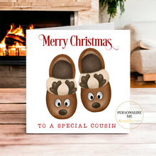 Load image into Gallery viewer, Reindeer Slippers Christmas Card