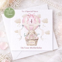 Load image into Gallery viewer, Pink Hot Air Bunny Balloon Birthday Card