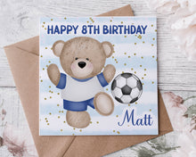 Load image into Gallery viewer, Blue Football Teddy Birthday Card