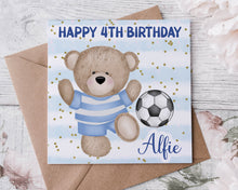 Load image into Gallery viewer, Blue Football Teddy Birthday Card