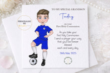 Load image into Gallery viewer, Communion Figure Personalised Card - SOCCER BLUE