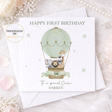 Load image into Gallery viewer, First Birthday Card- Hot Air Balloon Safari