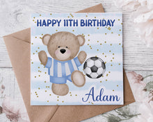 Load image into Gallery viewer, Blue Football Teddy Birthday Card