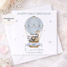 Load image into Gallery viewer, First Birthday Card- Hot Air Balloon Safari