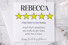 Load image into Gallery viewer, 5 Star Rating Sister in law card