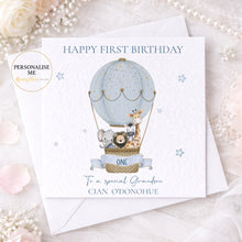 Load image into Gallery viewer, First Birthday Card- Hot Air Balloon Safari