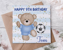 Load image into Gallery viewer, Blue Football Teddy Birthday Card