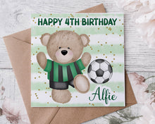 Load image into Gallery viewer, Green Football Teddy Birthday Card