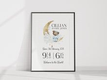 Load image into Gallery viewer, Day you were born UNFRAMED Sleepy Bear print A4 or A3