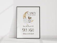 Load image into Gallery viewer, Day you were born UNFRAMED Sleepy Bear print A4 or A3