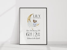 Load image into Gallery viewer, Day you were born UNFRAMED Sleepy Bear print A4 or A3