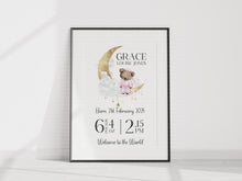 Load image into Gallery viewer, Day you were born UNFRAMED Sleepy Bear print A4 or A3