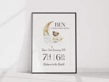 Load image into Gallery viewer, Day you were born UNFRAMED Sleepy Bear print A4 or A3