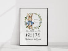 Load image into Gallery viewer, Day you were born UNFRAMED BUNNY BOY print A4 or A3