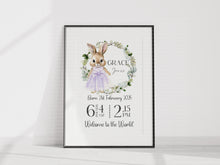 Load image into Gallery viewer, Day you were born UNFRAMED BUNNY GIRL print A4 or A3
