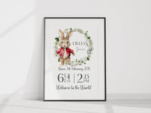 Load image into Gallery viewer, Day you were born UNFRAMED BUNNY BOY print A4 or A3