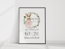 Load image into Gallery viewer, Day you were born UNFRAMED BUNNY GIRL print A4 or A3