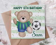 Load image into Gallery viewer, Green Football Teddy Birthday Card