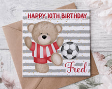 Load image into Gallery viewer, Red Football Teddy Birthday Card