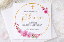 Load image into Gallery viewer, Gold/ Pink Wreath Communion/Confirmation Greeting Card