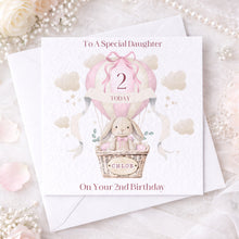 Load image into Gallery viewer, Pink Hot Air Bunny Balloon Birthday Card