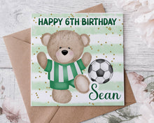 Load image into Gallery viewer, Green Football Teddy Birthday Card