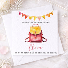 Load image into Gallery viewer, First day at school card - pink backpack