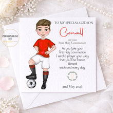 Load image into Gallery viewer, Communion Figure Personalised Card - SOCCER RED