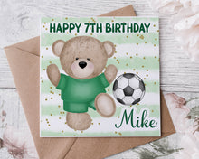 Load image into Gallery viewer, Green Football Teddy Birthday Card
