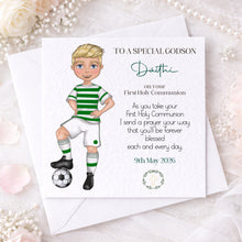 Load image into Gallery viewer, Communion Figure Personalised Card - SOCCER GREEN