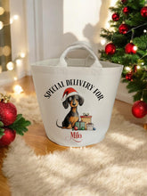 Load image into Gallery viewer, Personalised Christmas dog felt trug featuring a dachshund