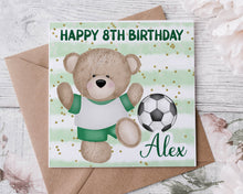 Load image into Gallery viewer, Green Football Teddy Birthday Card