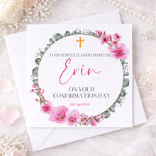 Load image into Gallery viewer, Personalized Confirmation/Communion Day Card – Full Floral Wreath