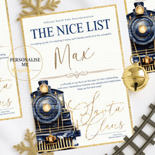 Load image into Gallery viewer, Believe Train Design Nice List Letter - Christmas Blue or Pink
